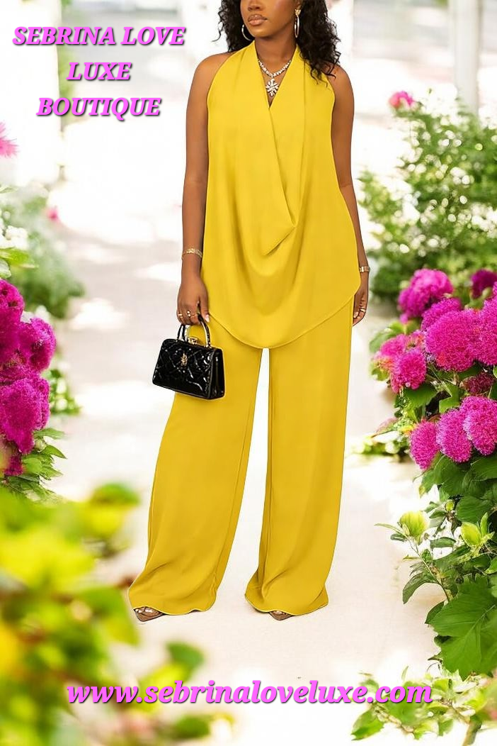Chic Yellow Gold 2 Piece Top & Pants Set