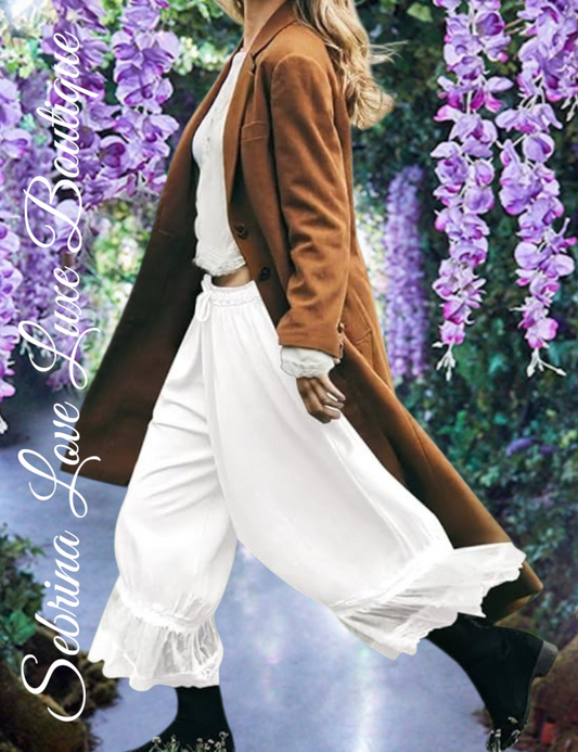 Romantic Victorian Inspired White Boho Wide Leg Pantaloon Bloomer Harem Pants