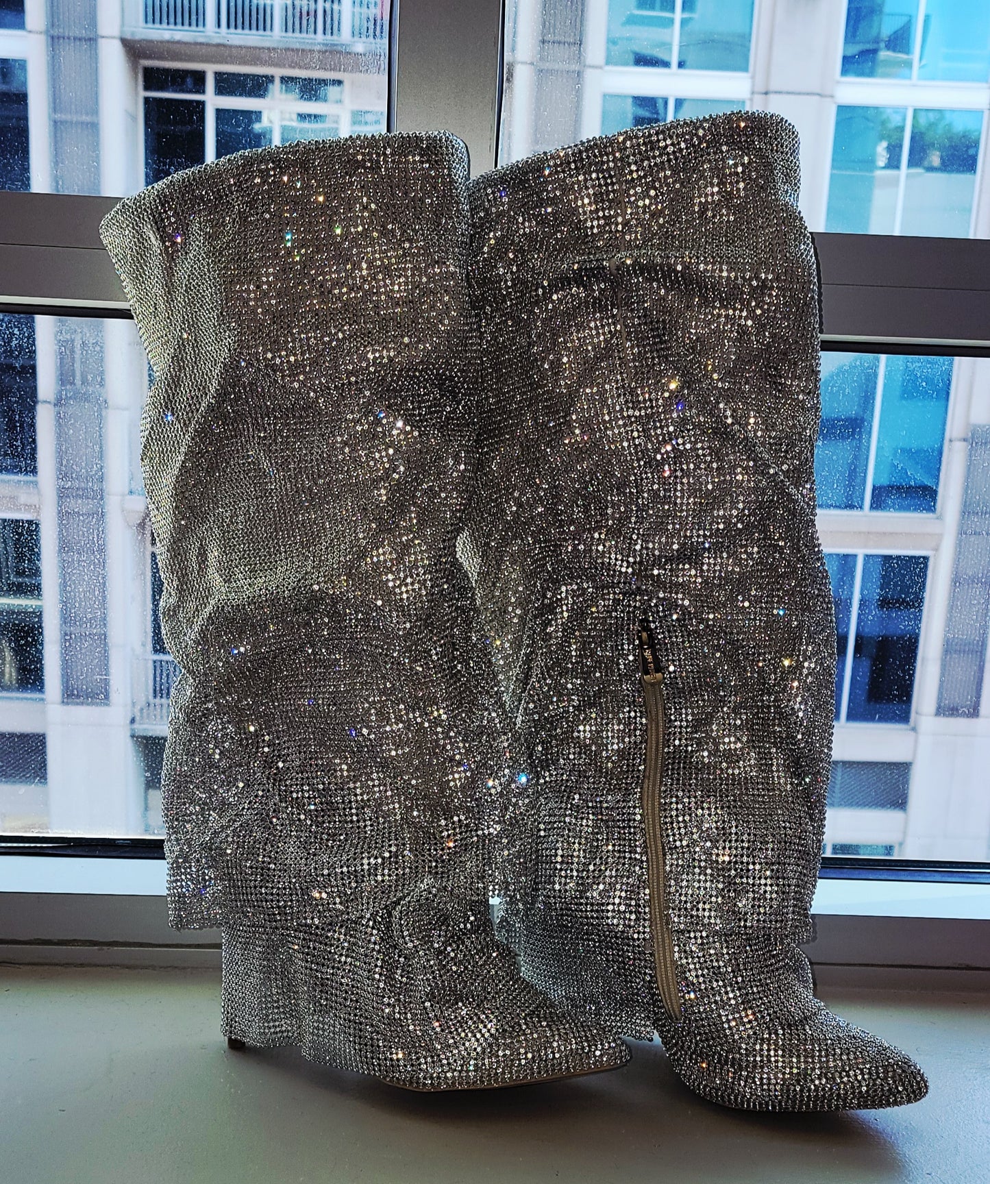 The "NEW YORK HEIRESS" Boho Festival Crystal Rhinestone Diamante knee Boots