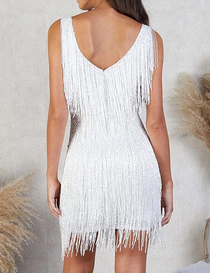 Sexy White Fringe Gatsby Party Dress