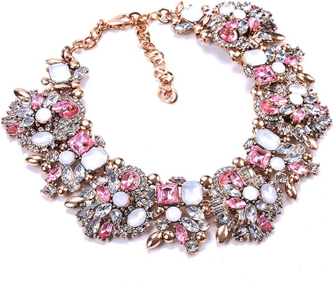 Beautiful pink & White Rhinestone Diamante Silver Color Choker Necklace