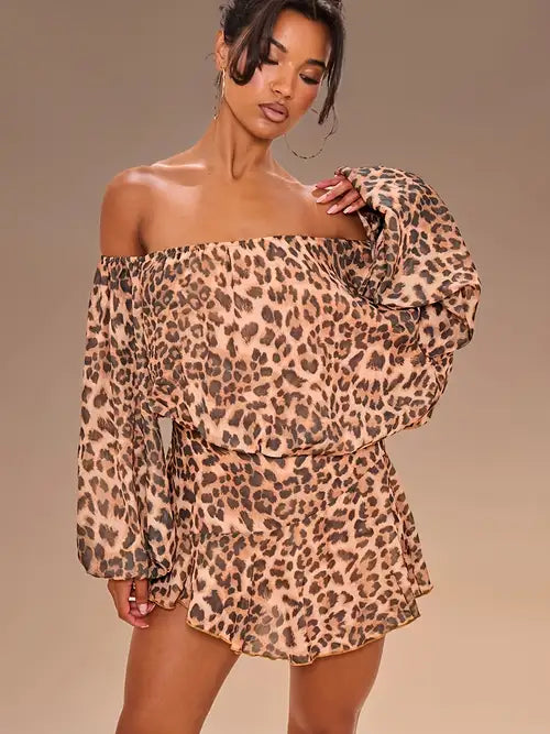 Sexy Leopard Print Off The Shoulder Romper