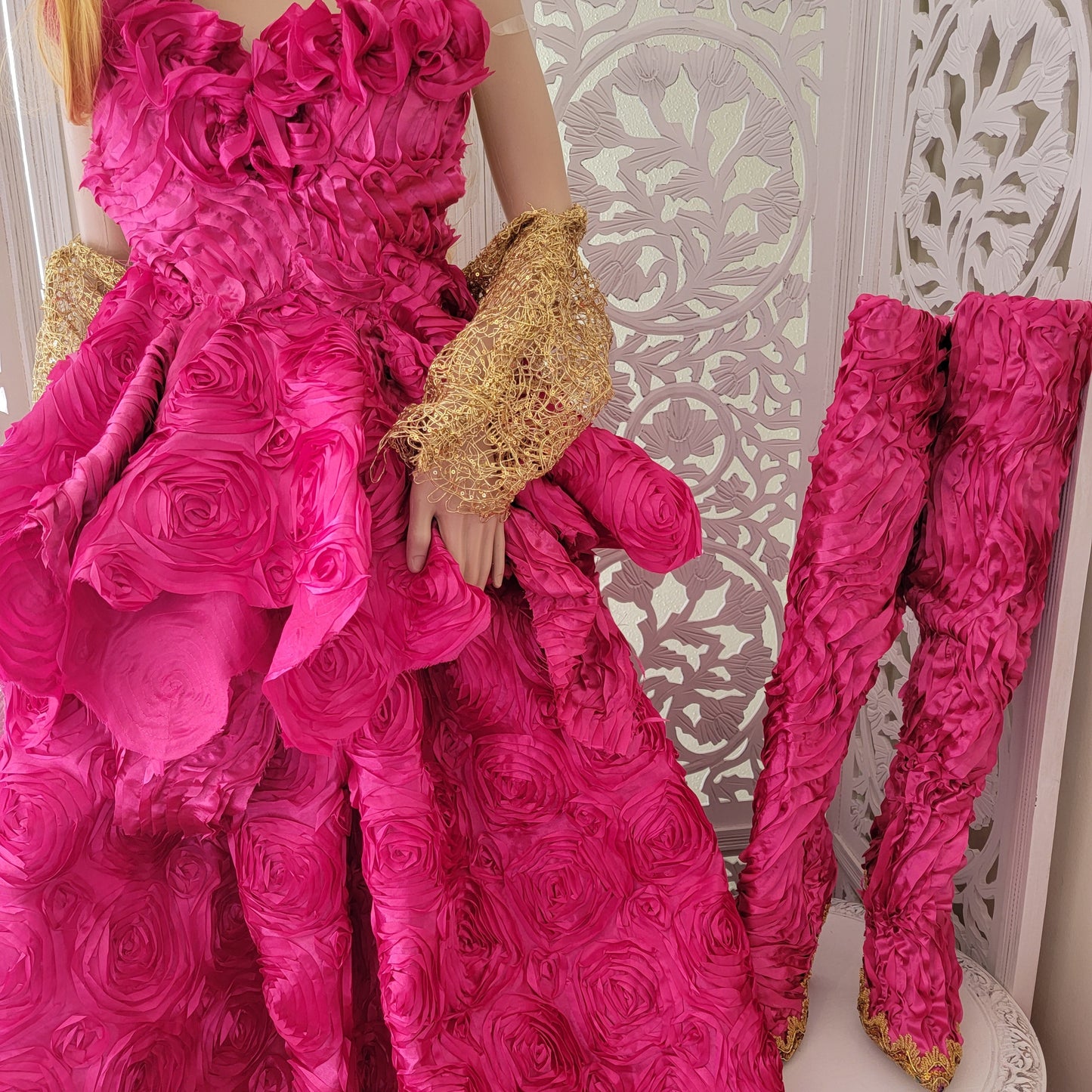 "CALLIA" Hot Pink Satin Wedding Ballgown Set Without Jacket (Custom Order)