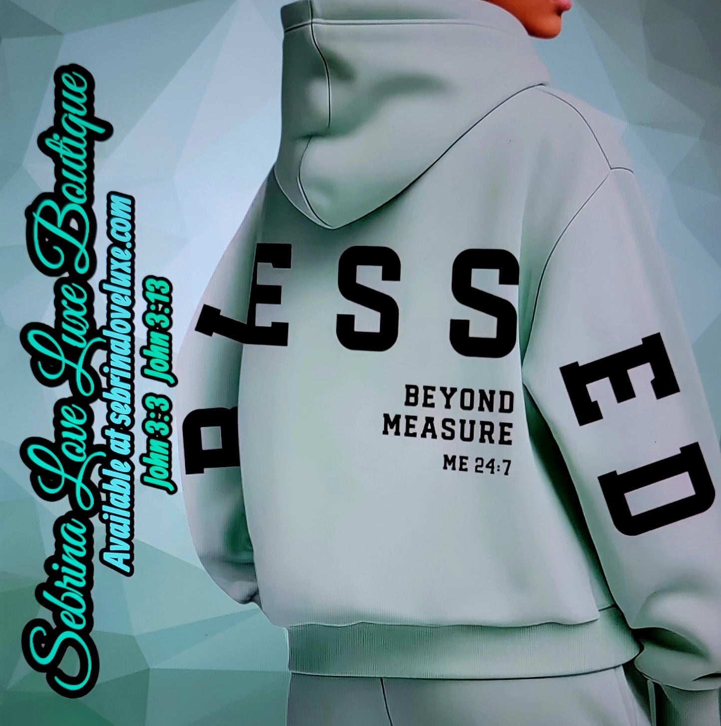 "BLESSED BEYOND MEASURE" Graphic Green & Black Scripture Hoodie Sweatshirt