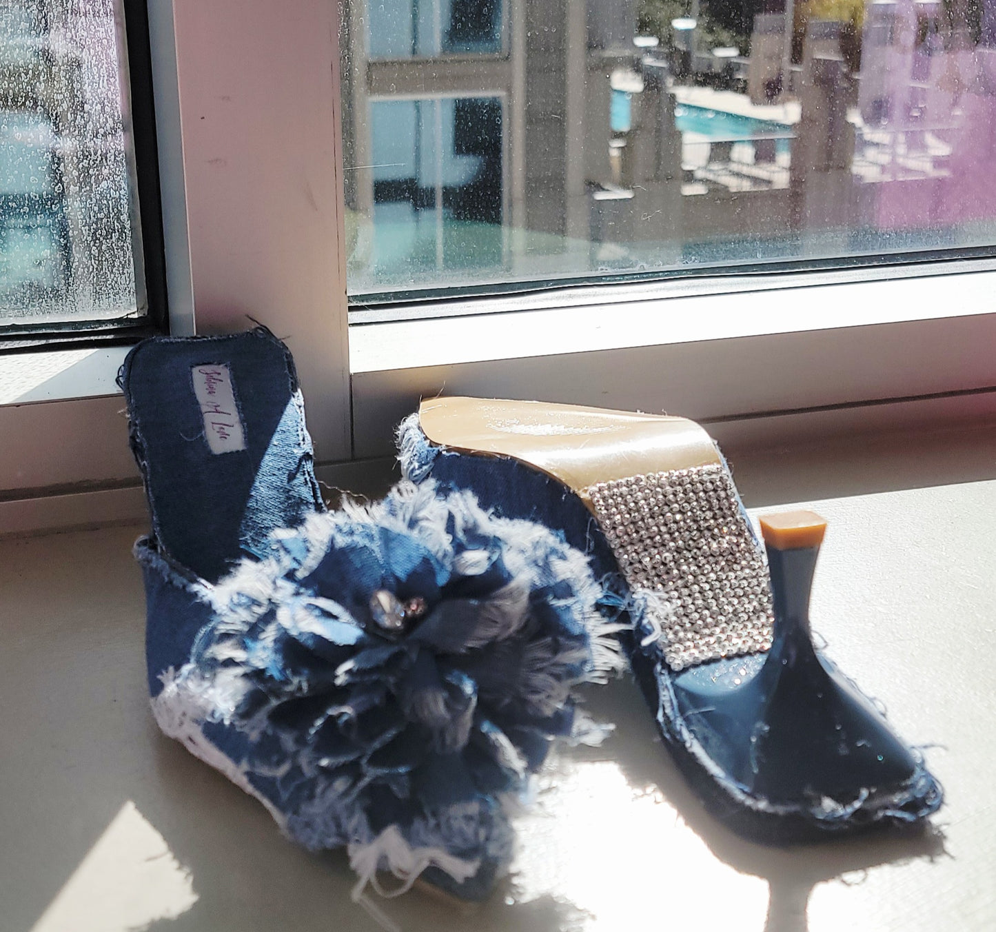 "KIMBERLY" Denim & Diamonds Crystal Mules