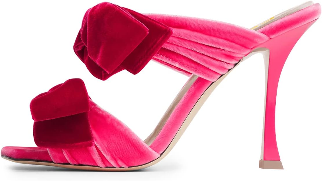 Elegant Pink Velvet Bow Detail Mule Heels