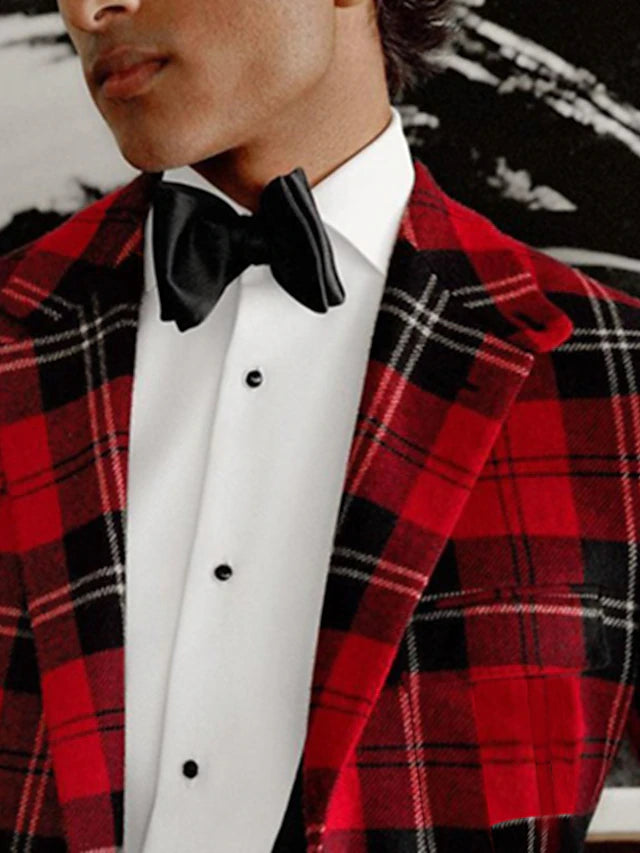 Festive Men's Red Tartan Plaid Blazer Suit Jacket