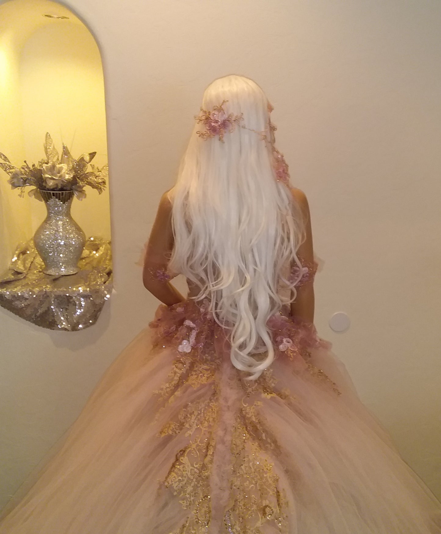 "CAROLINE" Boho Blush Lace & White Tulle Wedding Ballgown Set