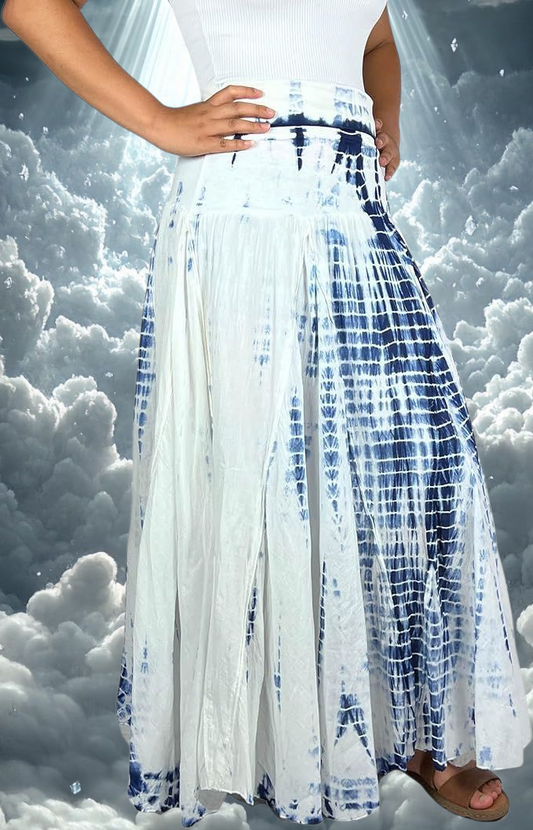 Gypsy Bohemian Blue & White Tie Dye Maxi Skirt Set