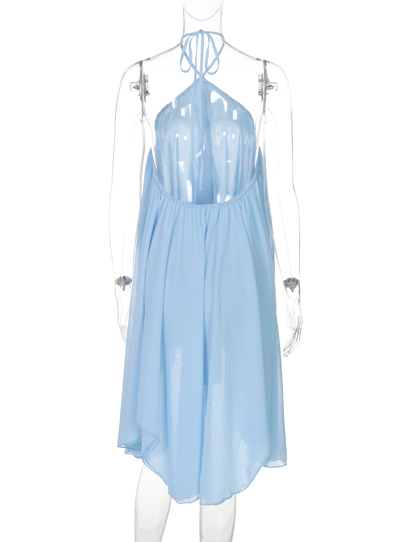 Sexy Baby Blue Chiffon Trapeze Mini Dress