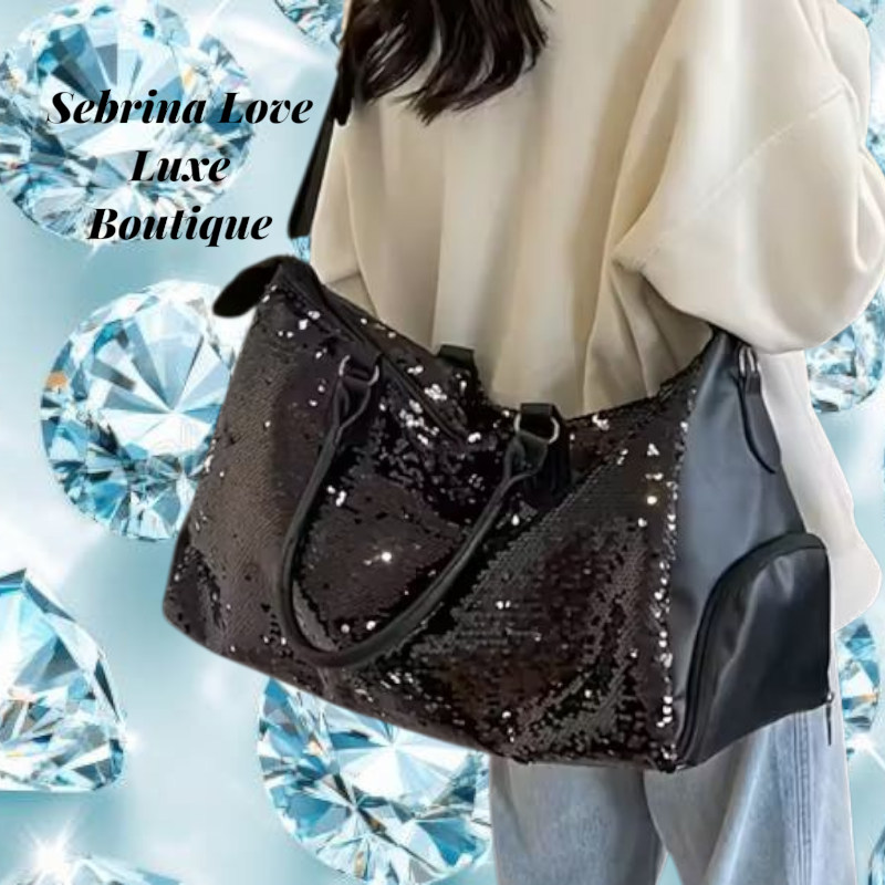Beautiful Sparkling Black Sequin Carry-on Overnight Luggage Bag