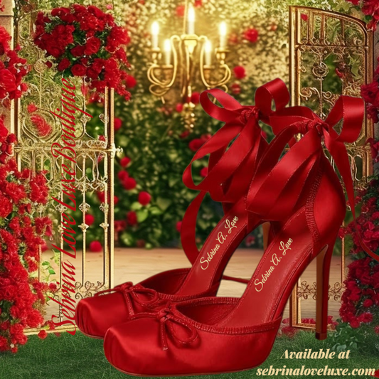 Romantic Red Satin Ribbon Ankle Tie Ballerina Heels
