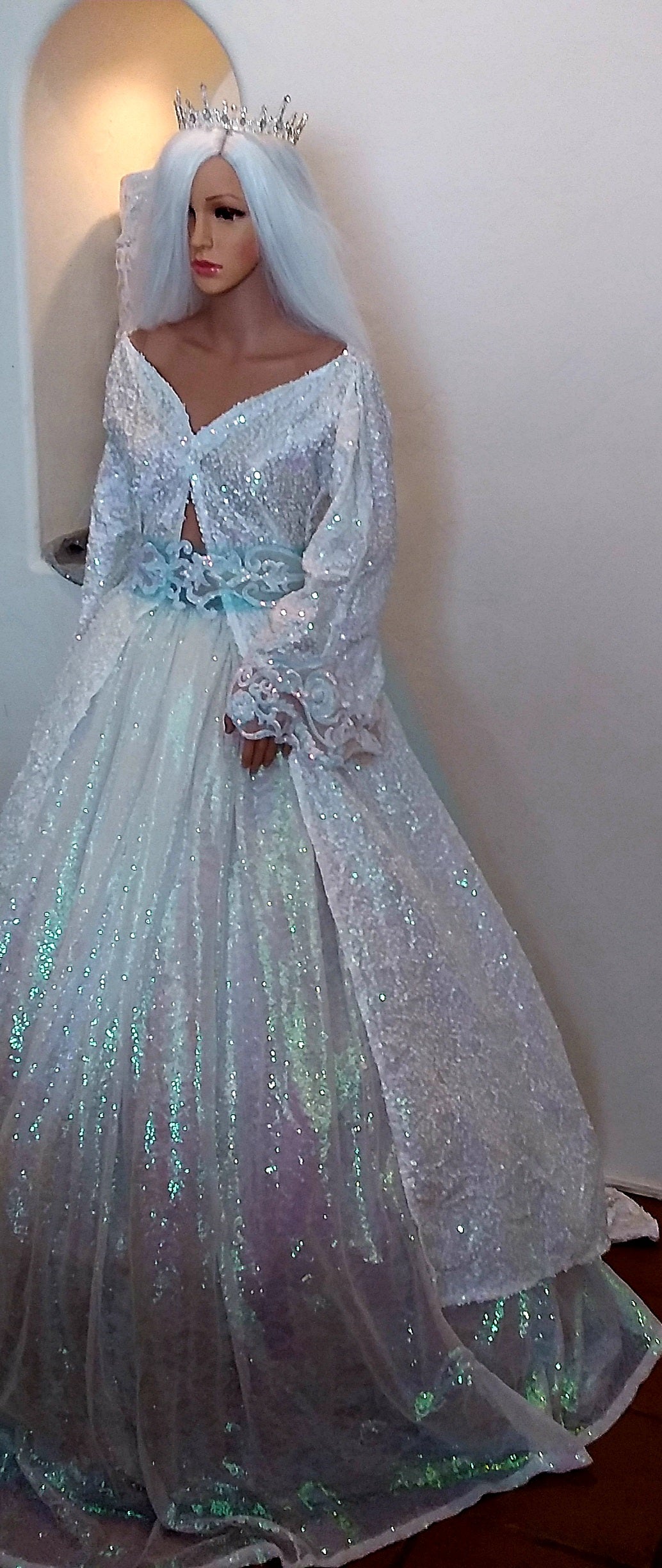 "BELLALUNA" Iridescent White Sequin Wedding Ballgown Set