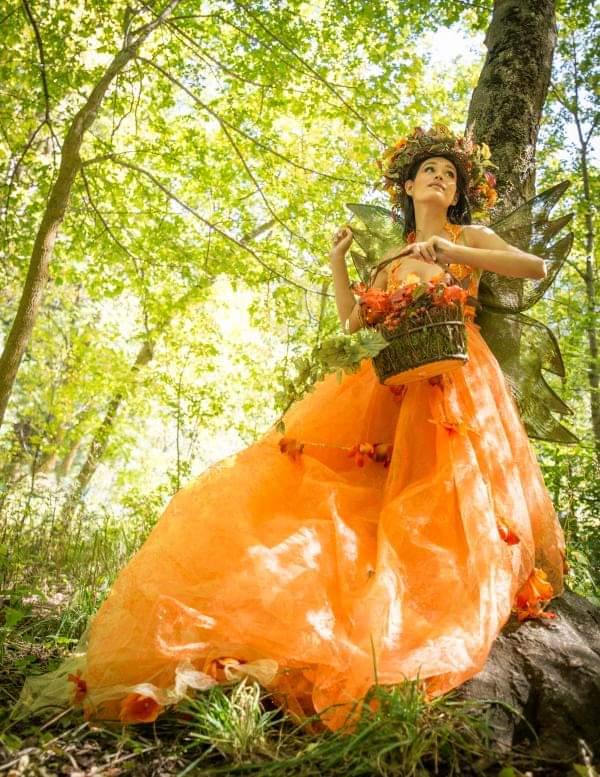 "HARVEST" Orange Organza Fall Leaves Crystal Wedding Ballgown Set (SAMPLE GOWN SET ONLY)