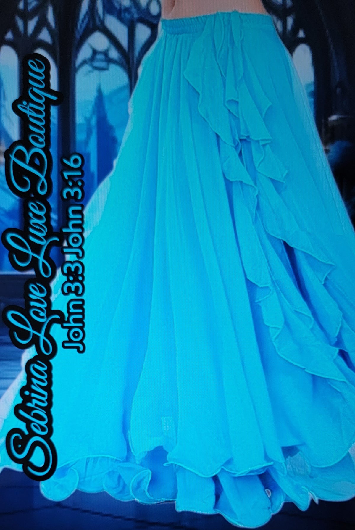 Romantic Ocean Blue Chiffon Ruffled Boho Maxi Skirt