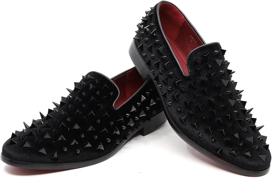 Edgy Gothic Men's Black & Gold Spiked Drivers Moccasins Opera Pump