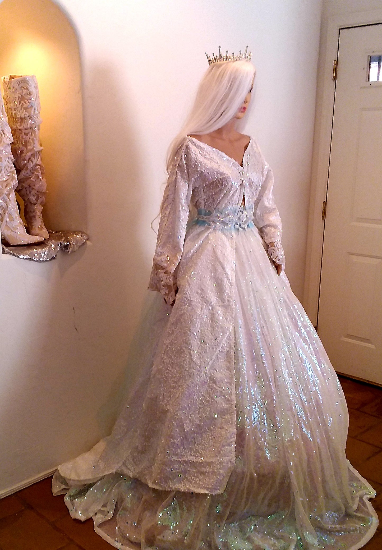 "BELLALUNA" Iridescent White Sequin Wedding Ballgown Set