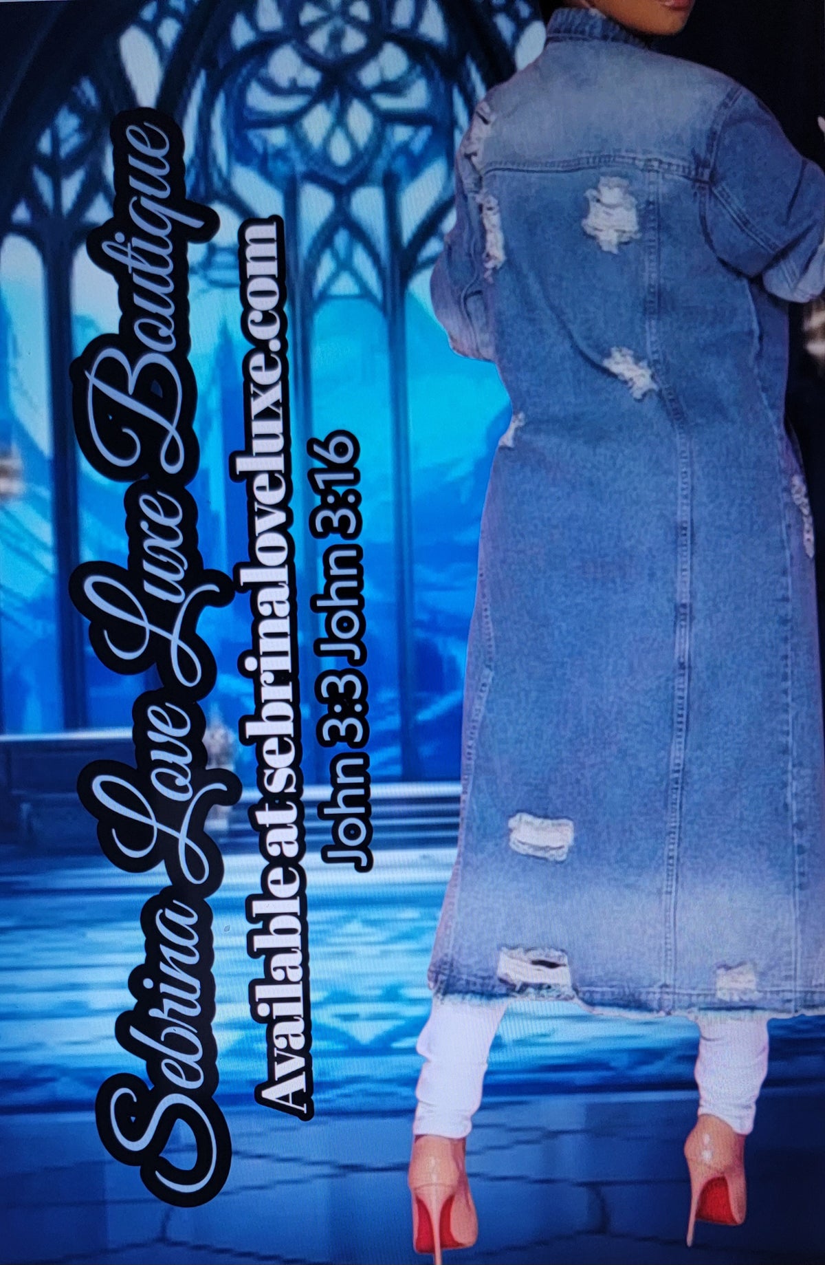 Cool Distressed Blue Denim Maxi Coat Jacket