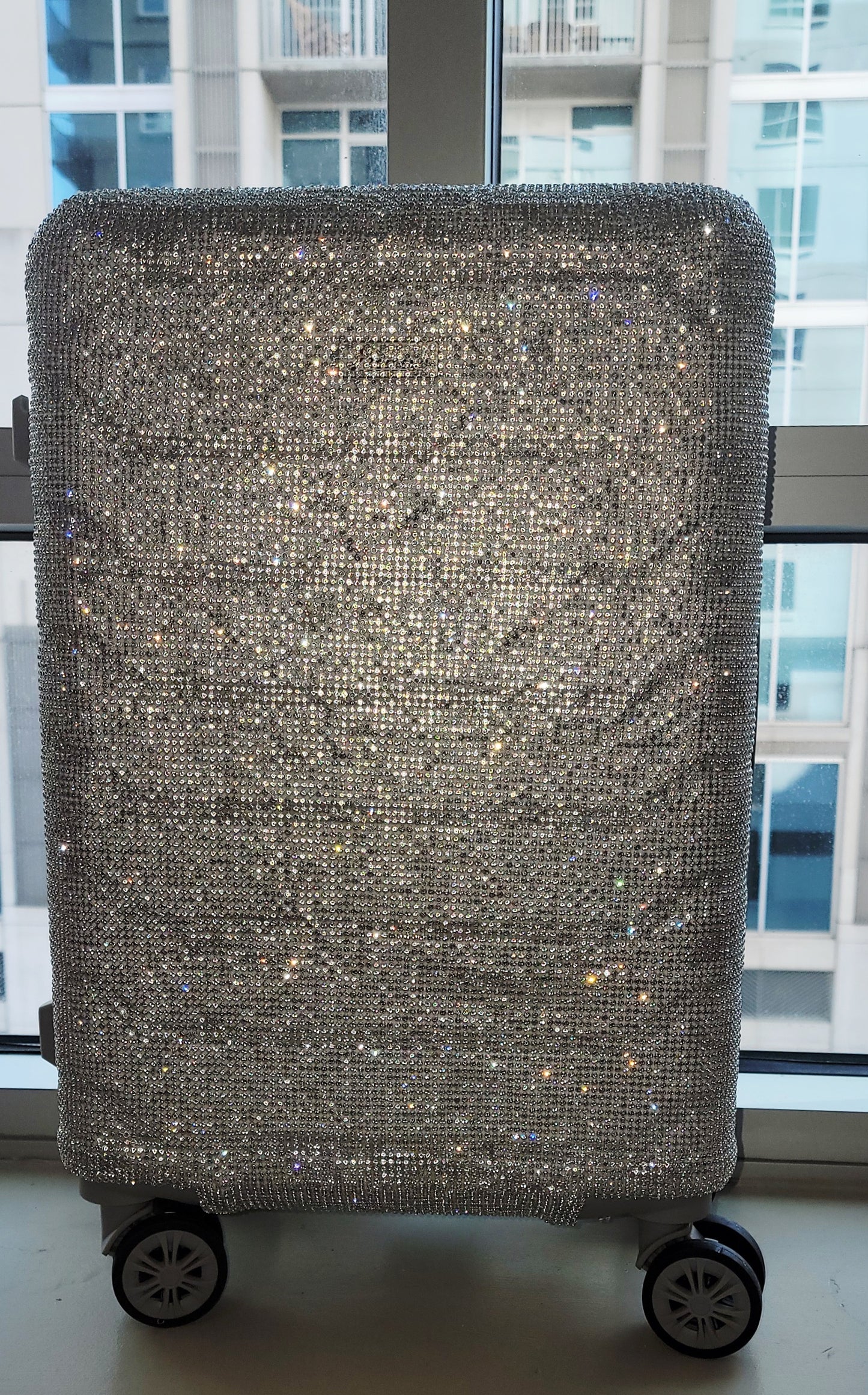 "NEW YORK HEIRESS" Custom Order Silver Rhinestone Crystal Diamante TSA size Approved Carry-on Luggage Case