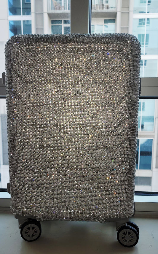 "NEW YORK HEIRESS" Custom Order Silver Rhinestone Crystal Diamante TSA size Approved Carry-on Luggage Case