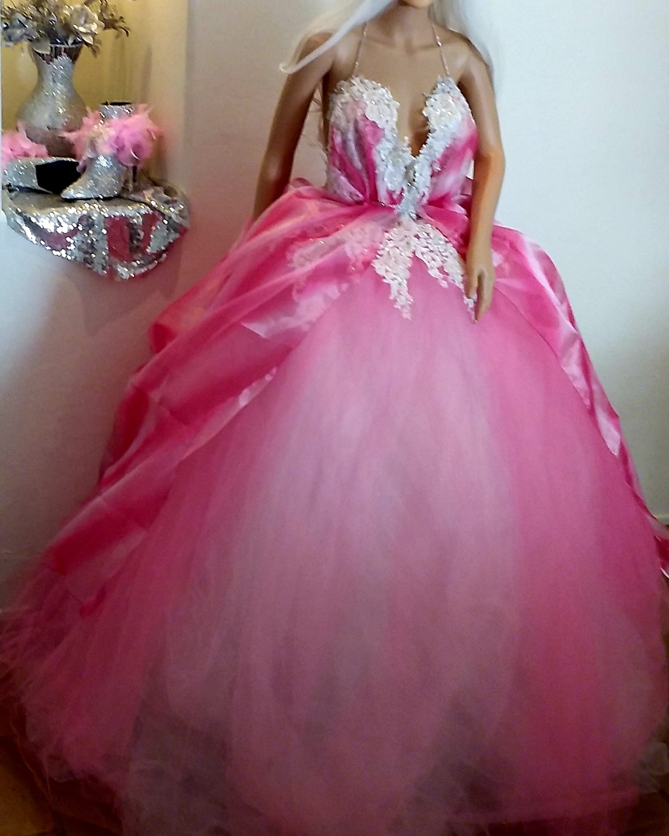 "FARRAH" Pink Tie Dye Organza Wedding Ballgown Set
