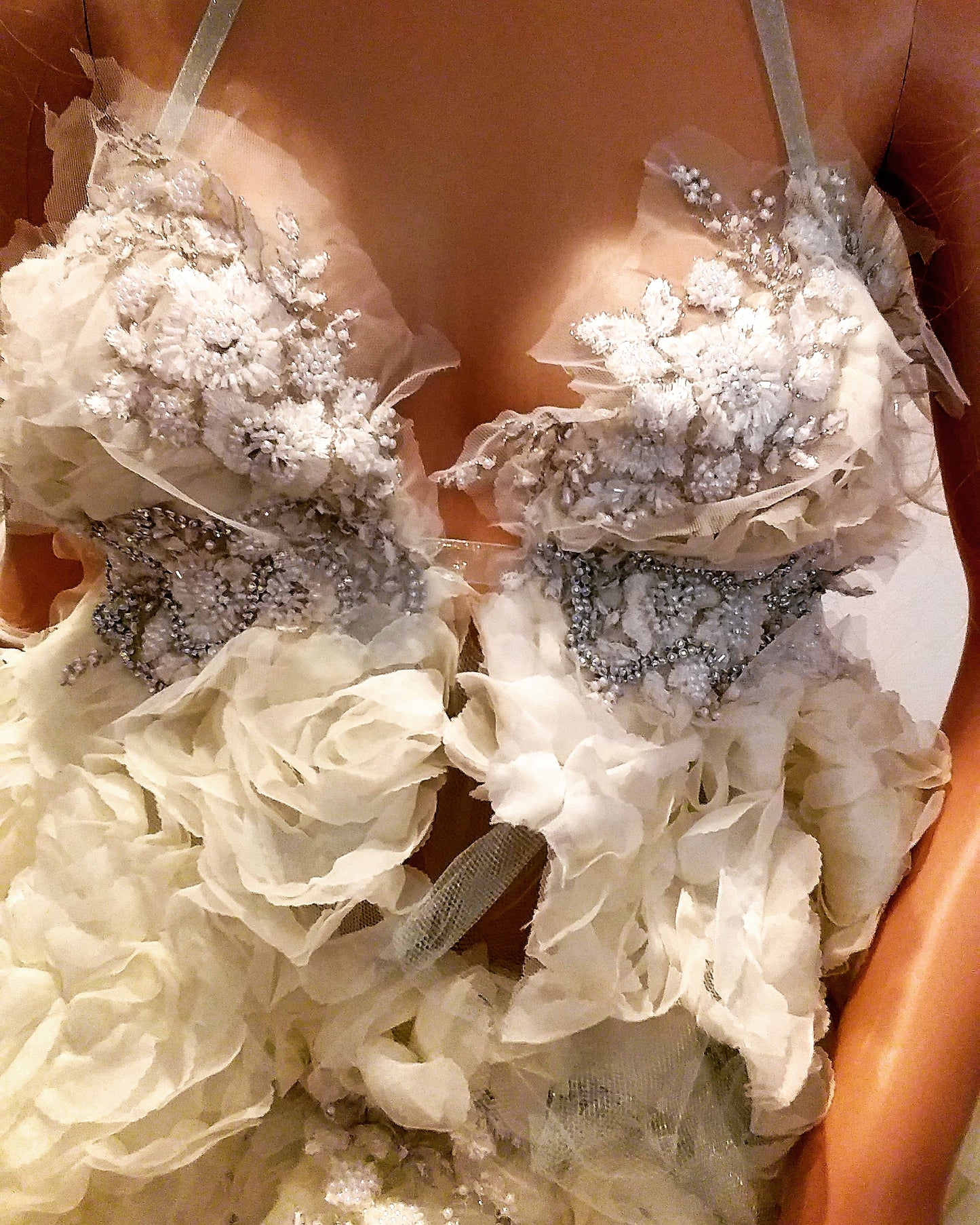 "CELINE" Ivory 3D Chiffon Rosette Lace Crystal Wedding Ballgown Set