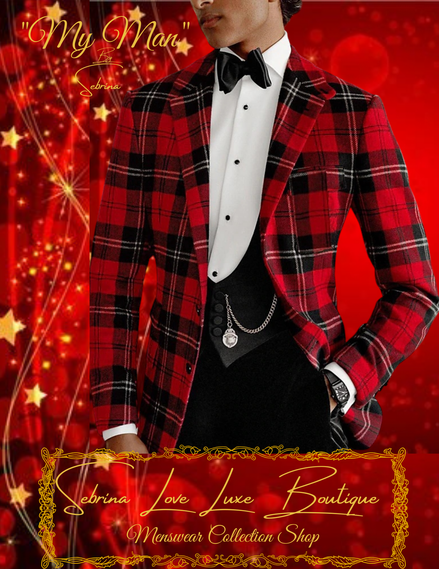 Festive Men's Red Tartan Plaid Blazer Suit Jacket