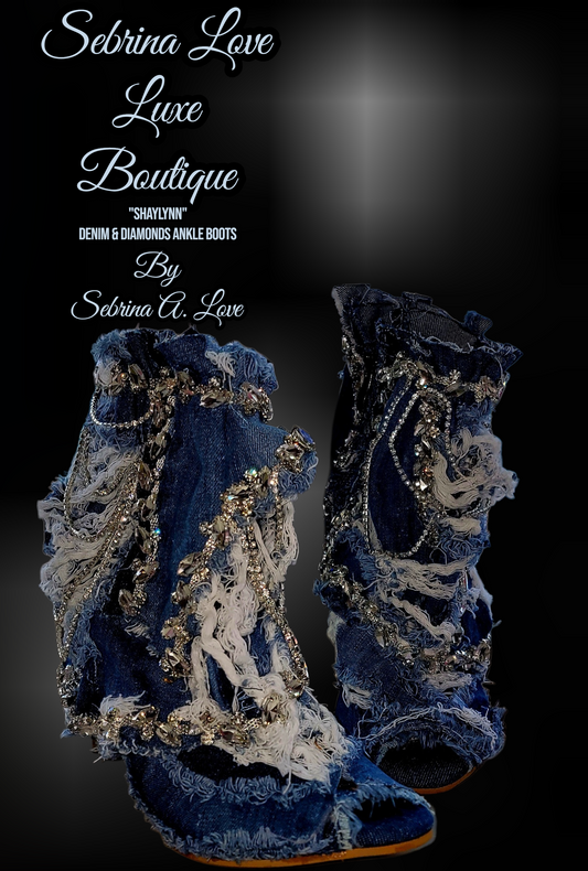 The "SHAYLYNN" Boho Distressed Denim & Diamonds Boots