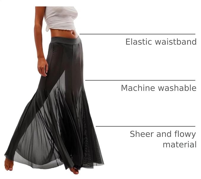 Chic Black Sheer Powermesh Maxi Skirt