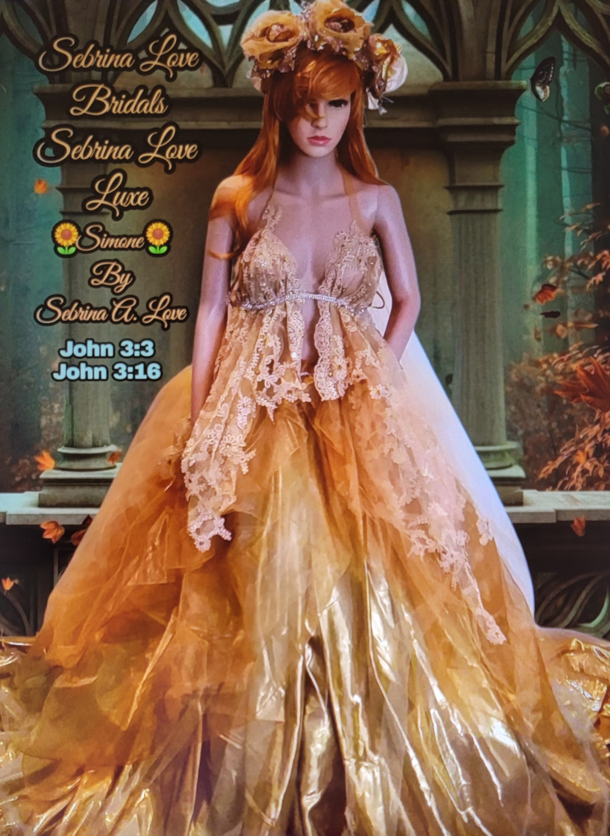The "SIMONE" Crystal Gold Embroidered Lace Boho Festival Wedding Ballgown Set (Custom Order)