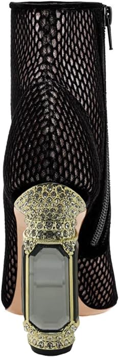 Beautified Black Mesh Bejeweled Ankle Boots