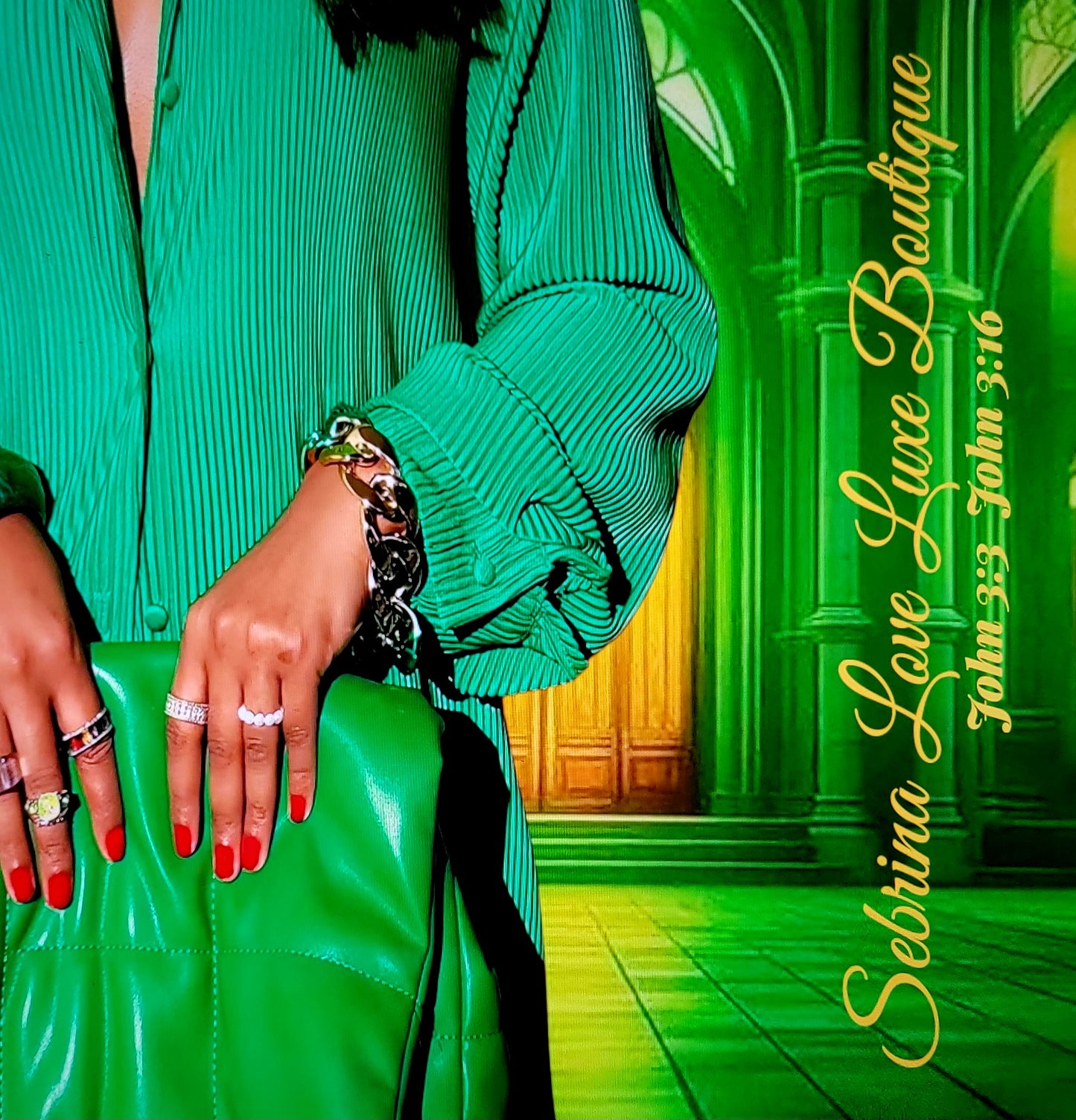 Chic Kelly Green Pleated Tunic Button Closure & Pants Set