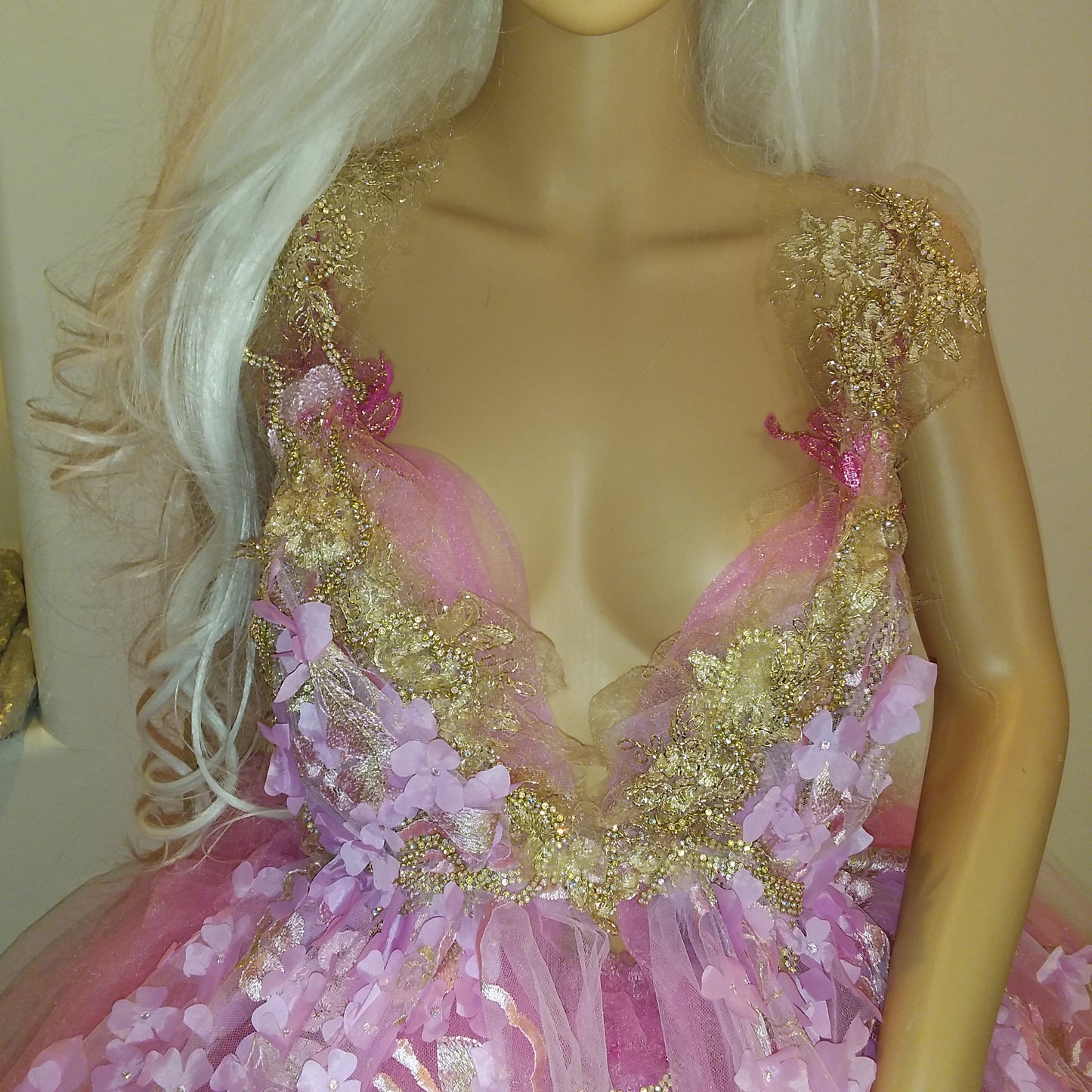 "HOPE" Pink & Gold Embroidered 3D Lace Crystal Beaded Wedding Ballgown Set