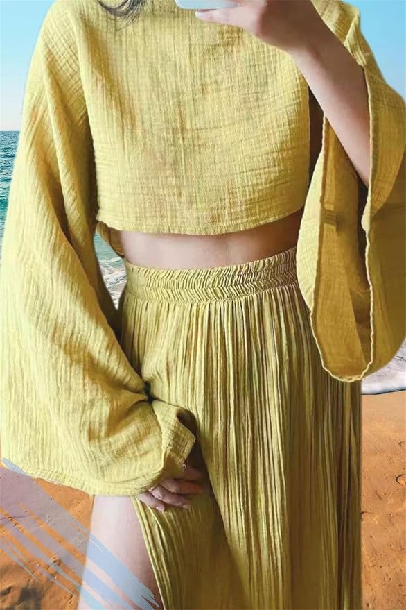 Boho Mustard Yellow Gold 2 Piece Crop Top & Maxi Skirt Set