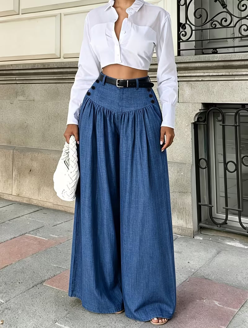 Chic Blue Boho Flowy Wide Leg Pants
