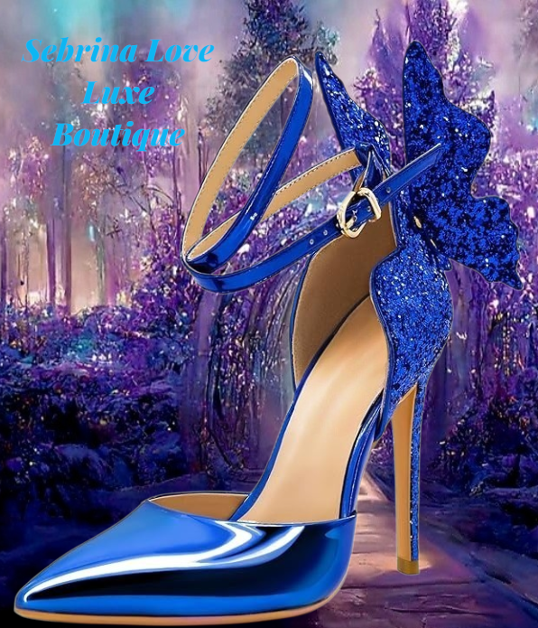 Ethereal Cobalt Blue Sparkling Butterfly Ankle Strap Heels