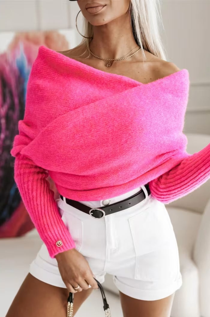 Chic Orange Off The Shoulder Bardot Sweater