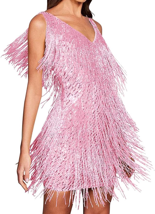 Sexy Light Pink Fringe Party Dress
