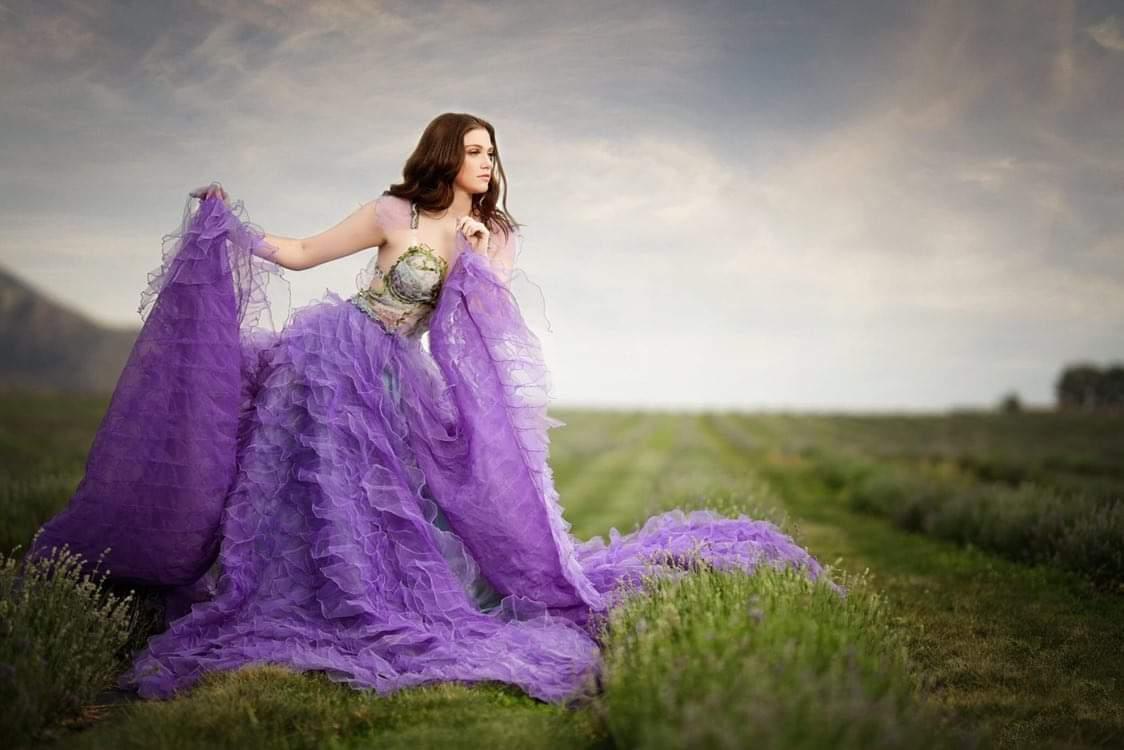 🪻EVE🪻Lavender Ruffled Organza Garden Wedding Ballgown Set