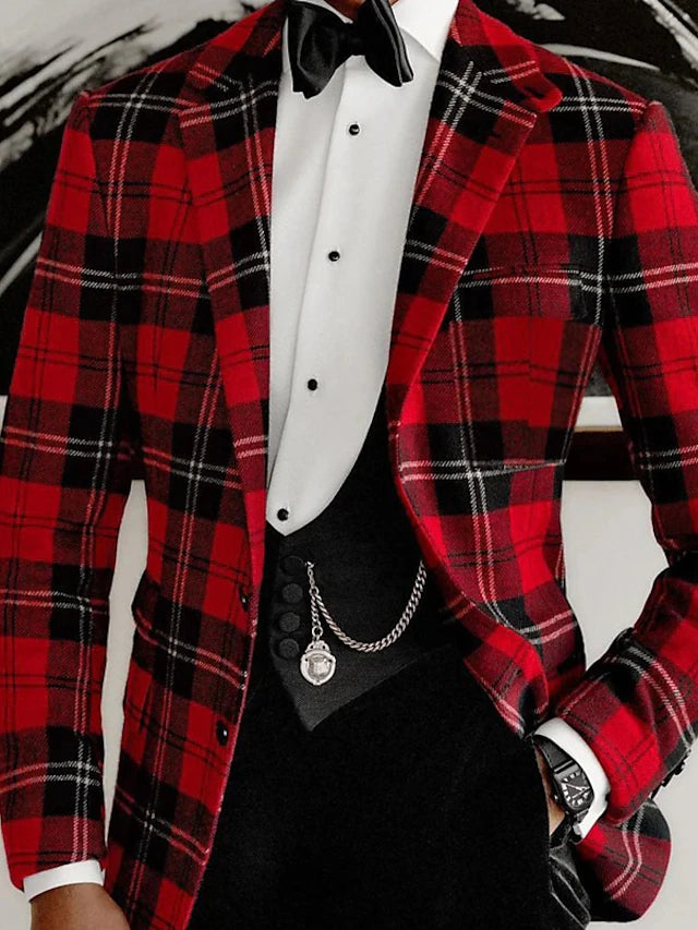 Festive Men's Red Tartan Plaid Blazer Suit Jacket