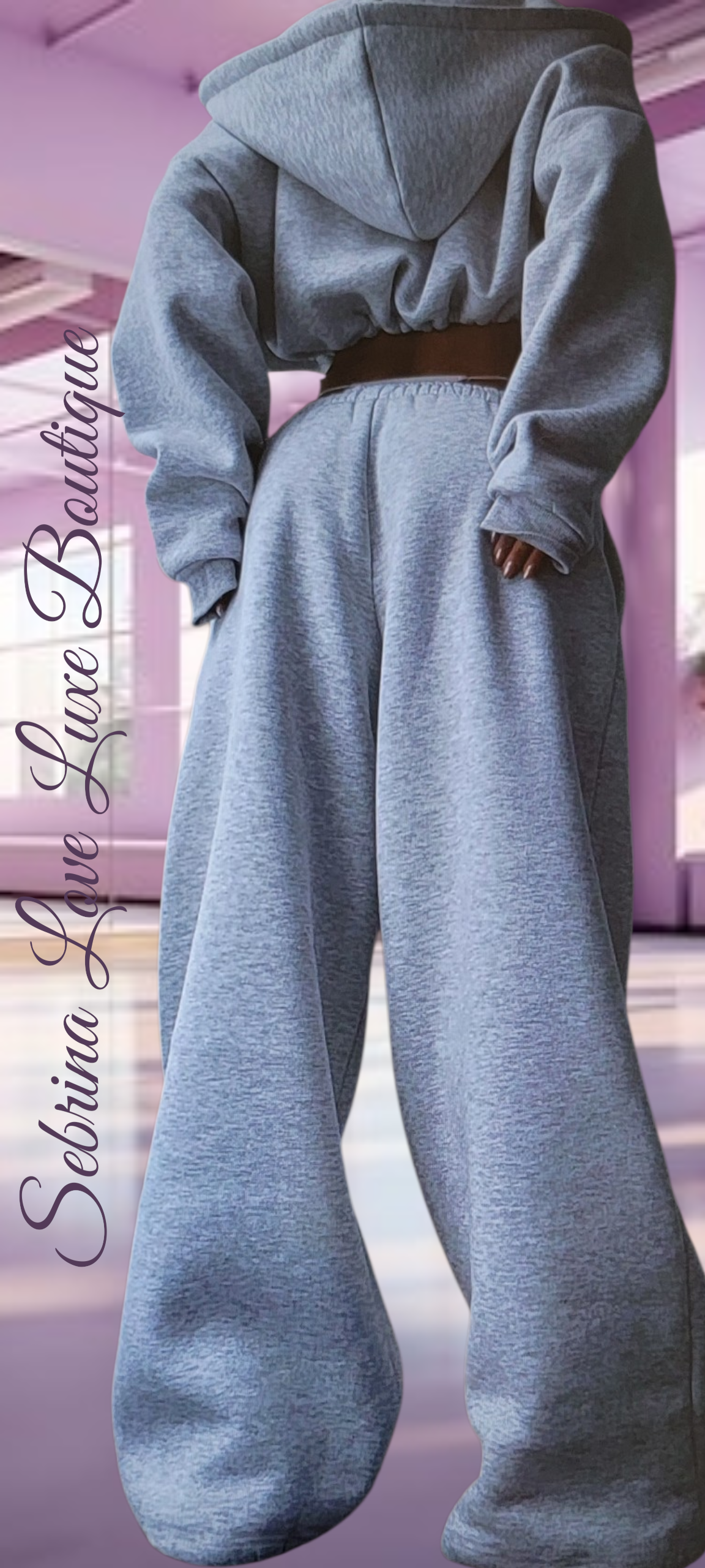 Cozy Gray Cropped Hoodie & Wide Leg Jogger Set