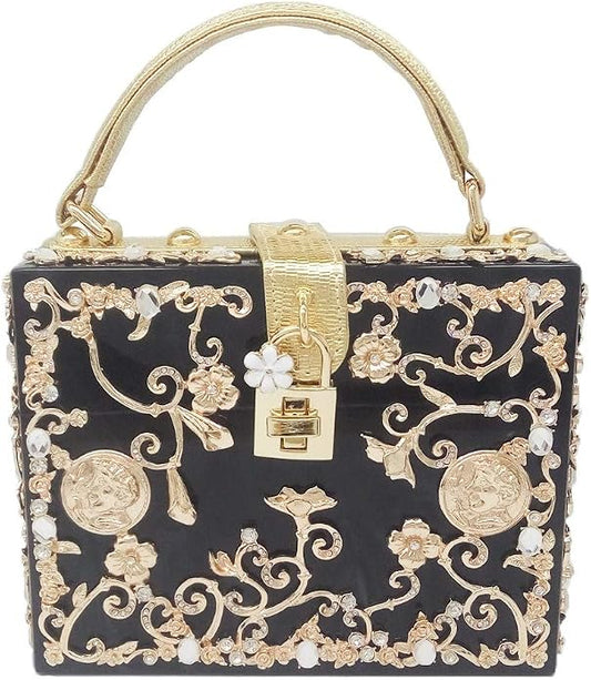 Elegant Black & Gold Filigree Handbag Clutch Purse
