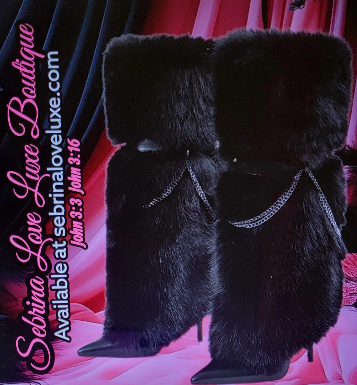 Plush Black Faux Fur Knee Boots