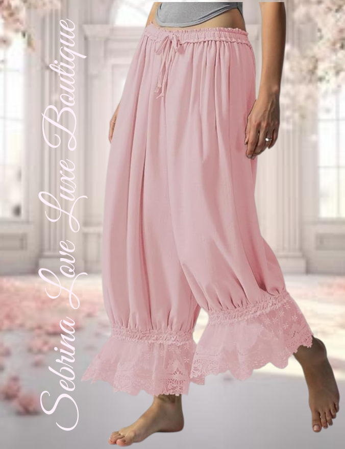 Romantic Victorian Inspired Pink Boho Wide Leg Pantaloon Bloomer Harem Pants