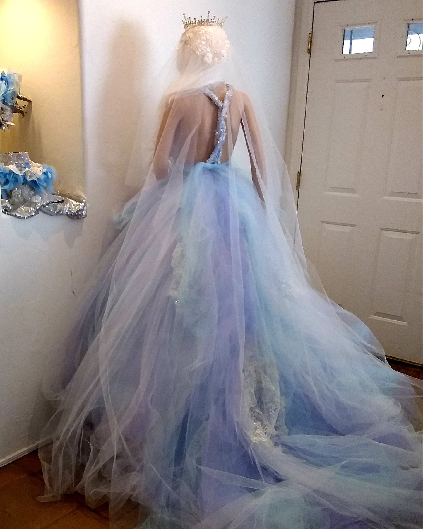 "MORWENNA" Lavender, Blue & White Lace & Tulle Wedding Ballgown Set