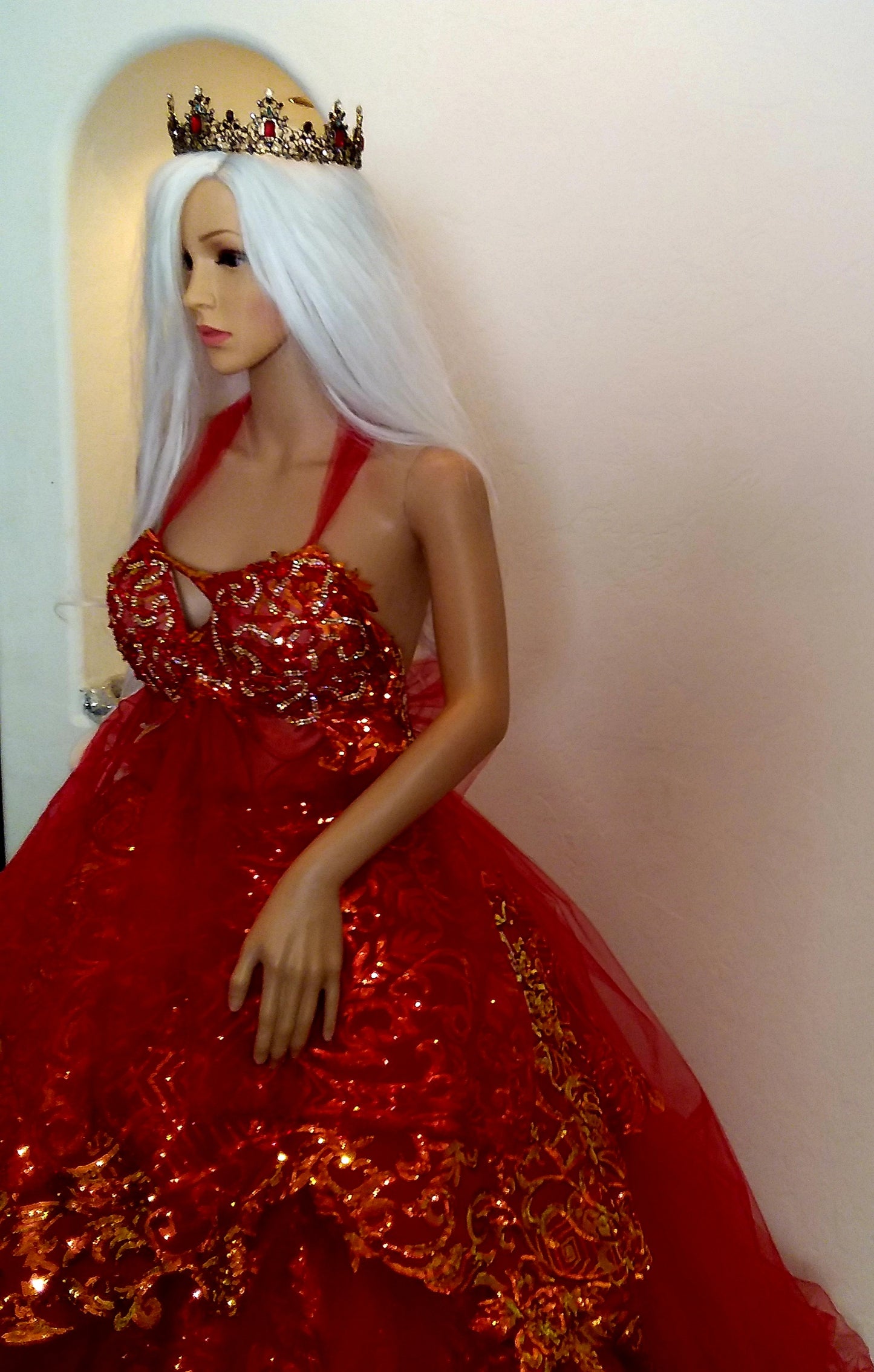 The ❤️‍🔥SHYLOH❤️‍🔥 Red & Gold Embroidered Sequined Crystal Lace & Tulle Wedding Ballgown Set