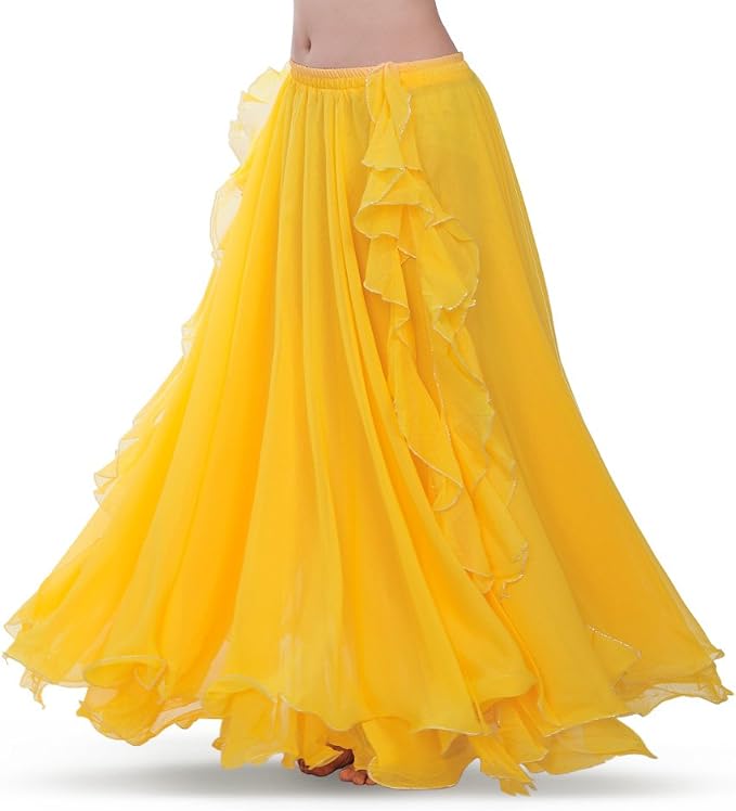 Romantic Yellow Chiffon Ruffled Boho Maxi Skirt