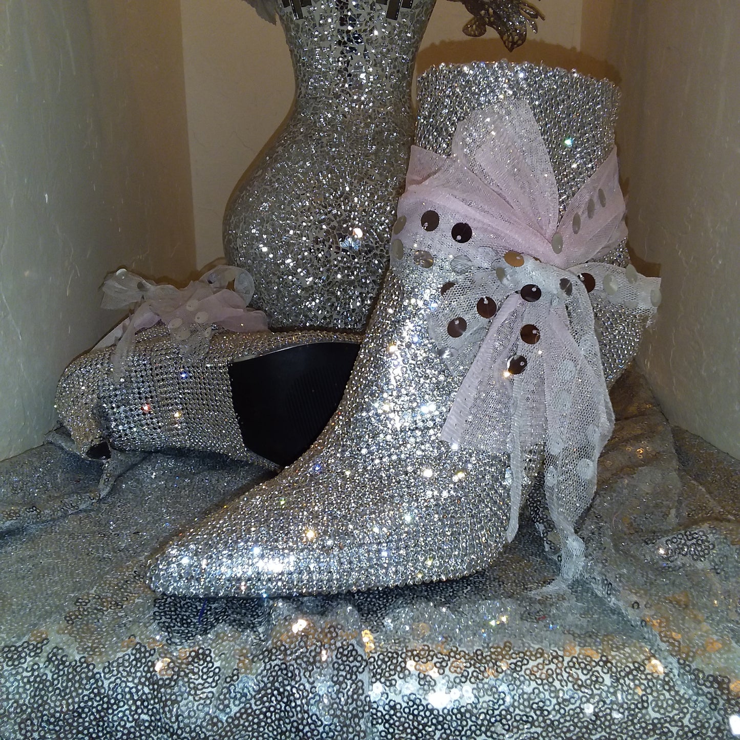 "TINSLEY" Silver, White & Pink Lace & Tulle Wedding Ballgown Set