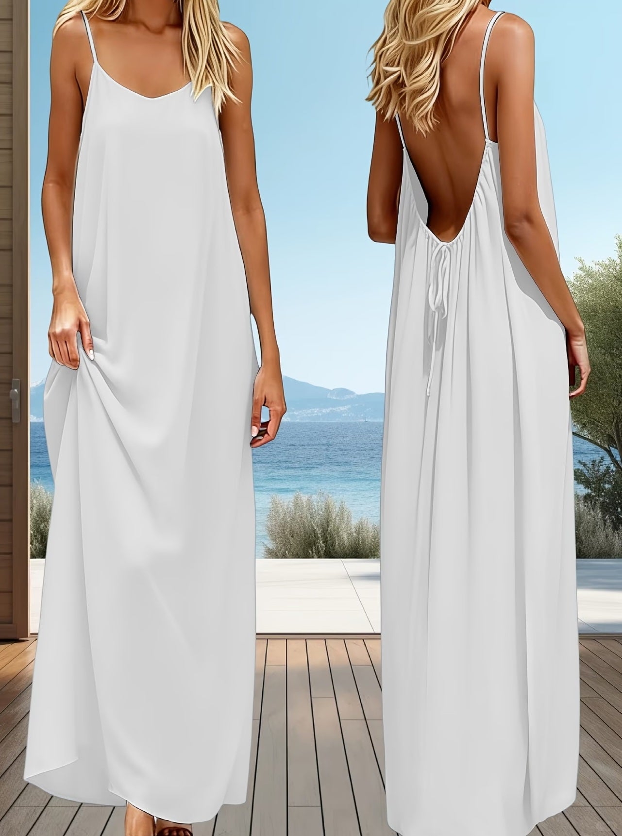 Romantic White Backless Maxi Dress