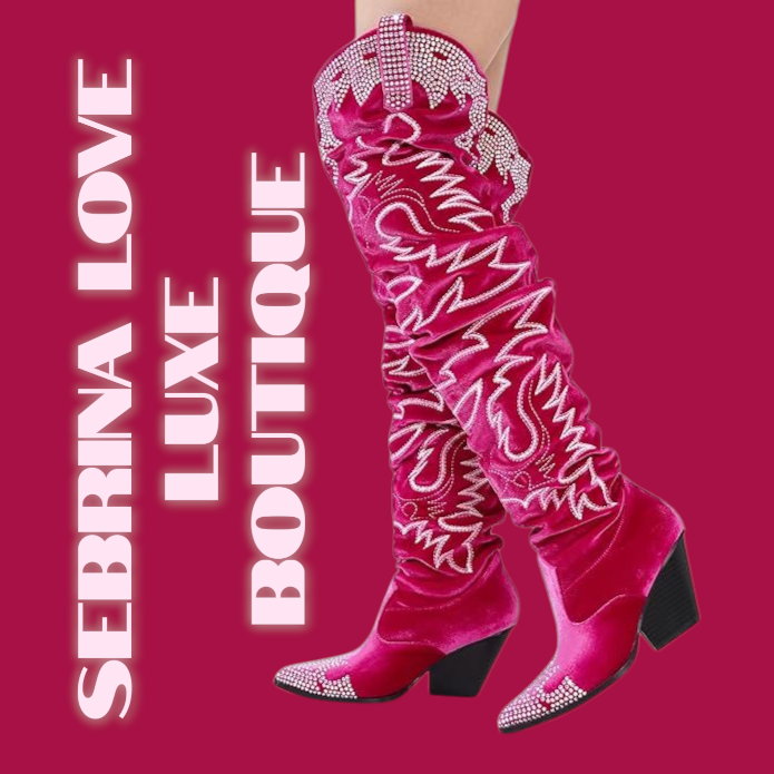 Rustic Chic Pink Velvet Western Festival Western Over The Knee Boots